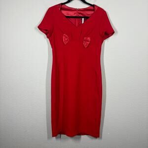 Tapestry International Size 6 Bow Sheath Dress Red V Neck Hourglass Short Sleeve